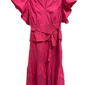 Wishlist Apparel‎ Pink Cotton Maxi Dress Ruffle Sleeve Tiered Tie Waist